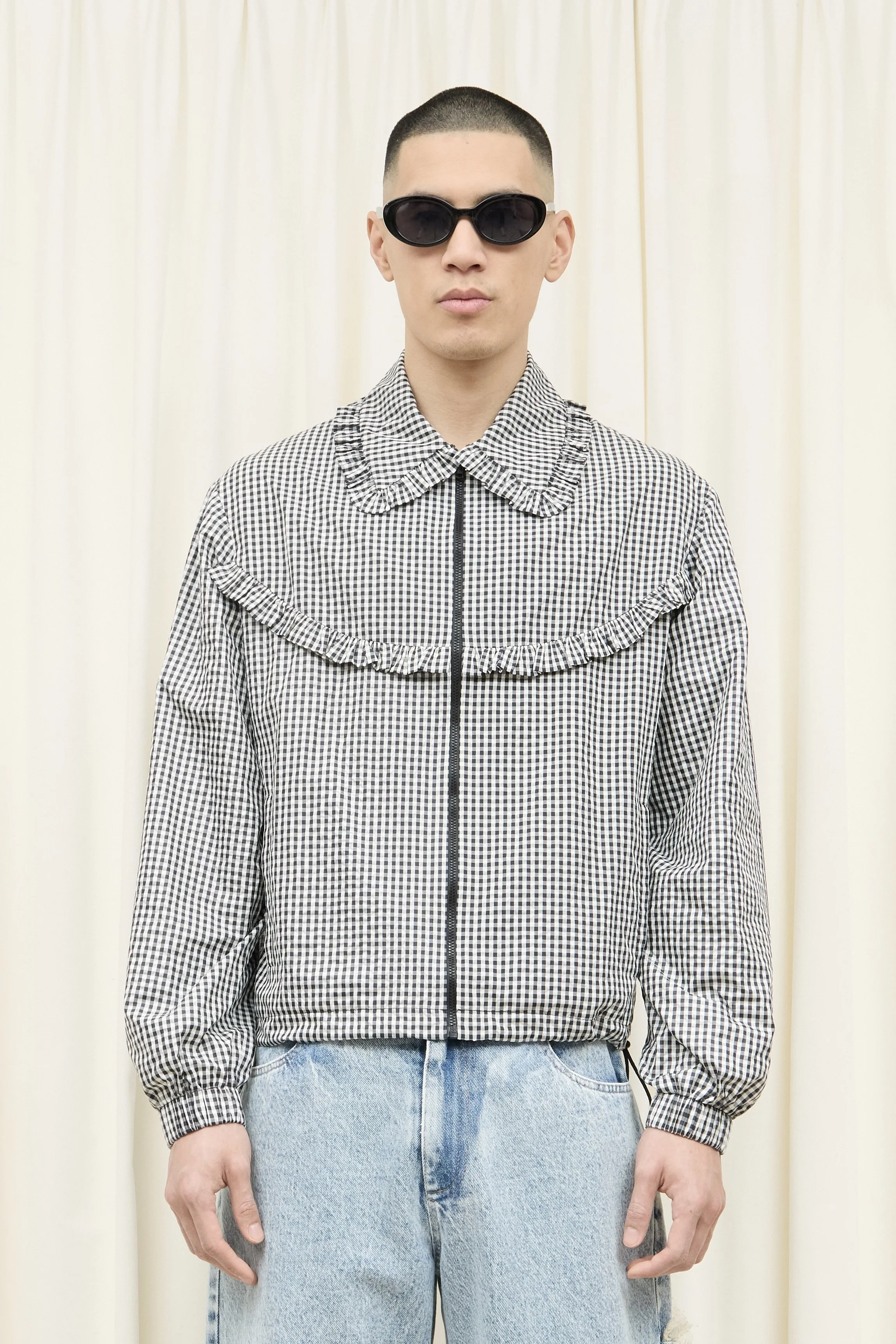 Archie Ruffle Trim Track Jacket-Black Gingham — Tanner Fletcher